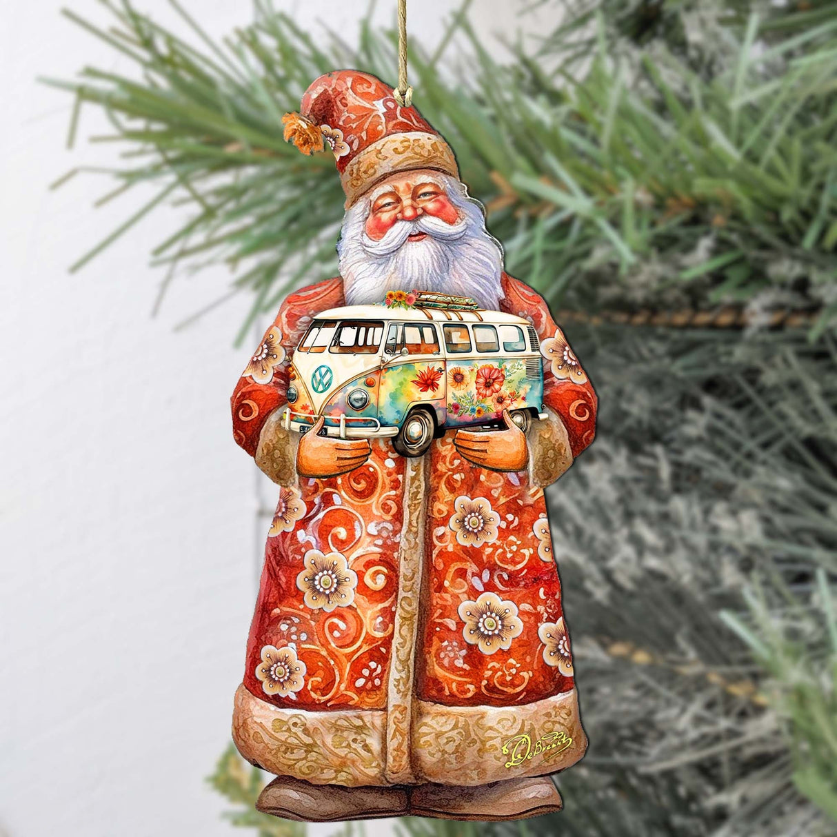 Adornos de madera de Papá Noel con furgoneta de G. Debrekht - Decoración navideña de Papá Noel y muñeco de nieve - 8691407