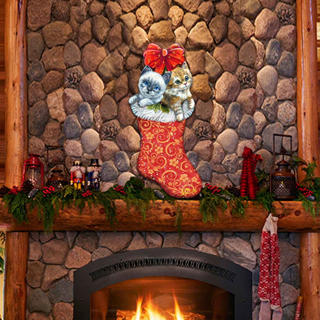 Medias navideñas con gatitos, decoración navideña para puerta de G. DeBrekht - Decoración navideña de Papá Noel y muñeco de nieve - 8114021H