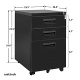 3-Drawer Mobile File Cabinet with Keys, 15.4 - Lootquake