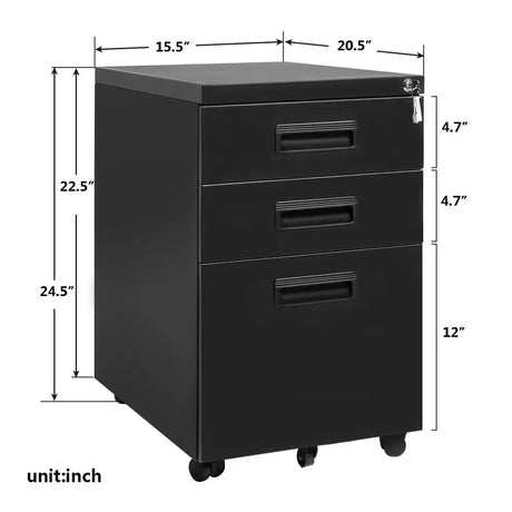 3-Drawer Mobile File Cabinet with Keys, 15.4 - Lootquake