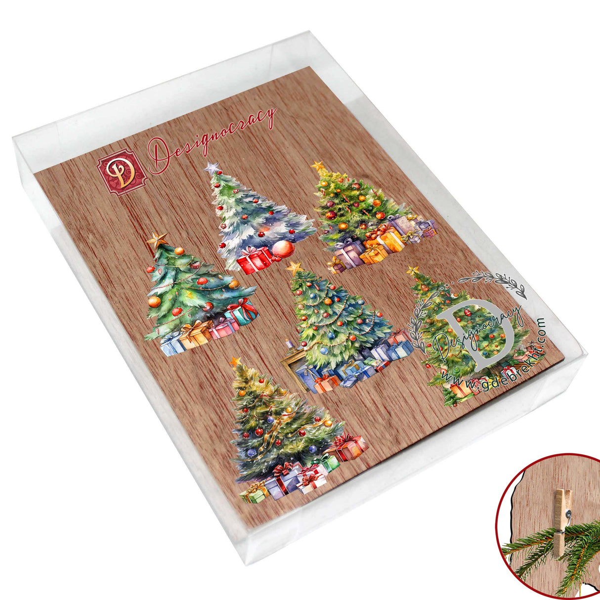 Christmas Tree Decorative Wooden Clip-on Ornaments Set of 6 by G. Debrekht - Christmas Decor - 8090044C-S6