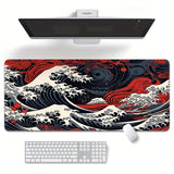 Grand tapis de souris de jeu Red Wave – Tapis de bureau en caoutchouc antidérapant avec bords cousus avec précision, lavable, forme rectangulaire oblongue pour l'eSport et le bureau