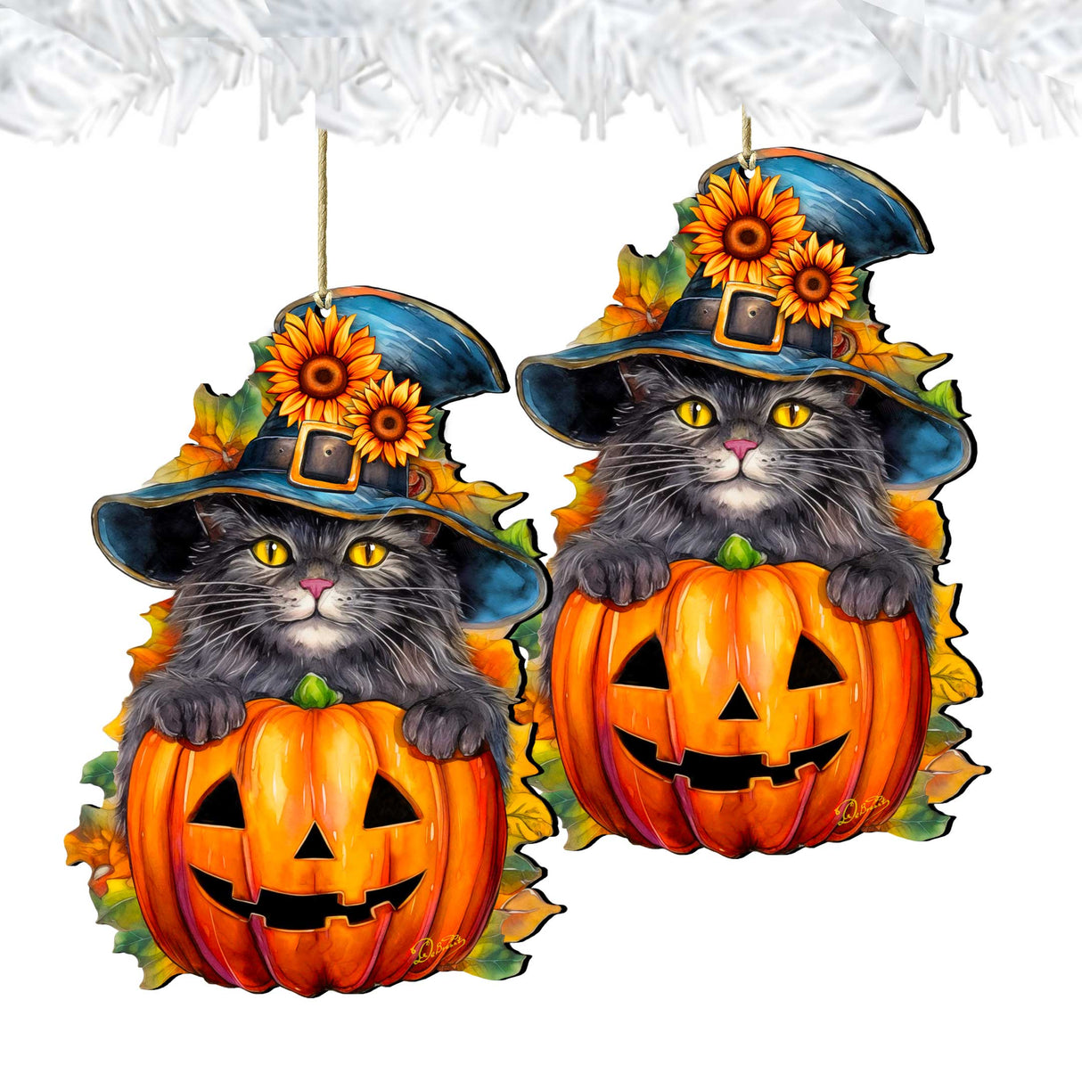 Black Cat Pumpkin Wooden Ornaments by G. Debrekht  Halloween Decor - 8652794