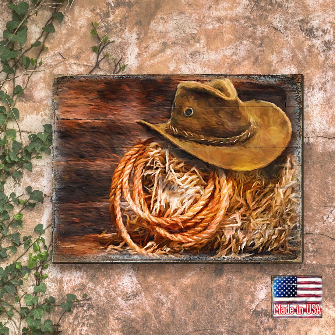 Lothen Cowboy Hat Art Wooden Wall Art by Nature Wonders - Nature Wildlife Decor - 95233B