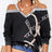 Women's Fashion New Chain Printed Sequin Cold Shoulder Long Sleeved Sweatshirt With Exposed Shoulder Top - Lootquake