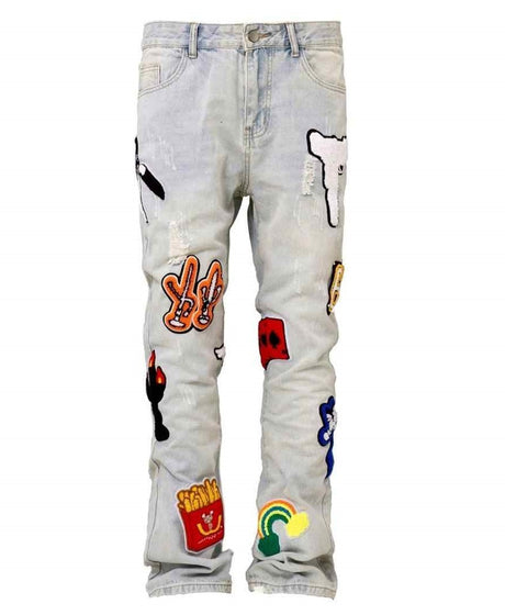 Light Color Irregular Towel Embroidered Slim Straight-leg Denim Trousers - Lootquake