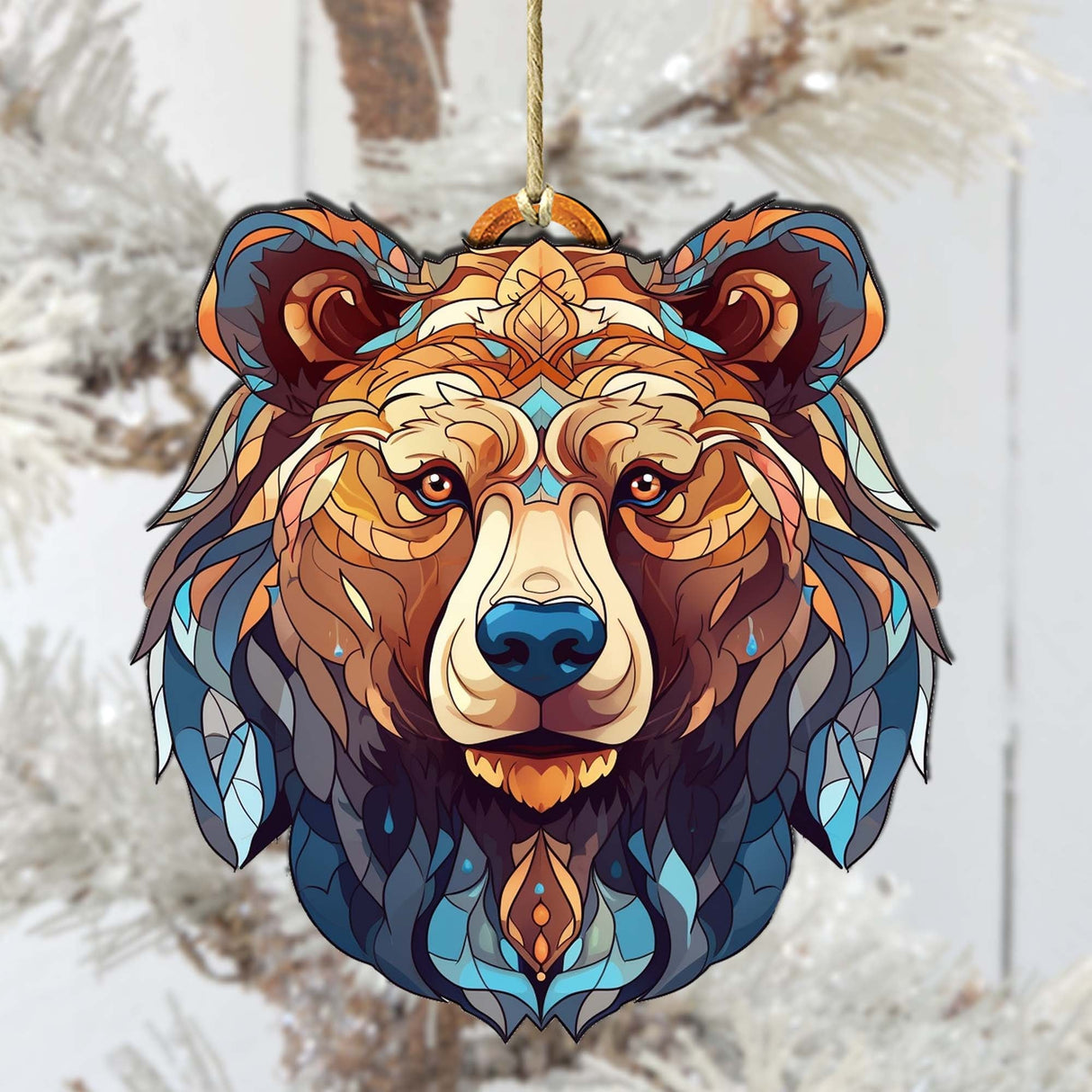 Adornos de madera con cara de oso y diseño de vitrales de G.Debrekht - Decoración navideña con temática de vida silvestre - 8710124-1