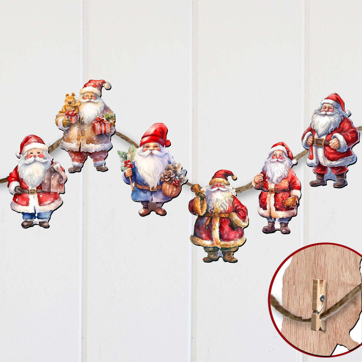 Adornos decorativos de madera de Papá Noel con clip (6 unidades) de G. Debrekht - Decoración navideña - 8090009C-S6
