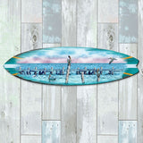 Arte costero para puerta con aves marinas, pelícanos y tabla de surf de G. DeBrekht - Decoración costera de vida marina - 8490106HS