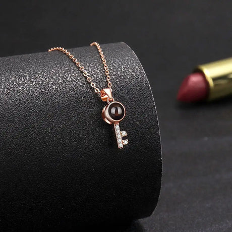 Minimalist Pure Silver Key Pendant Photo Projection Necklace - Lootquake