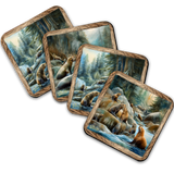 Coastal Sea Lions Wooden Cork Coasters Gift Set of 4 by Nature Wonders Nature Wildlife Decor  - 95386C-S4