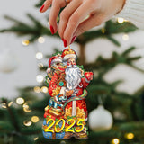 Adornos de madera con fecha de Papá Noel con serpiente (Especial 2025) de G. Debrekht - Decoración navideña de Papá Noel y muñeco de nieve - 8652754-25