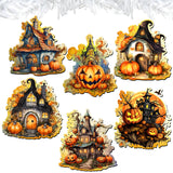 Spooky Houses Decorative Wooden Clip-on Ornaments of 6 by G. Debrekht - Halloween Decor - 8090007C-S6