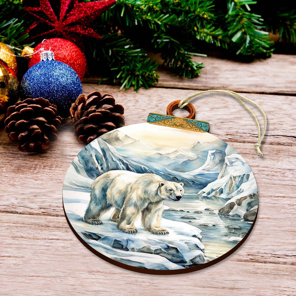 Adornos de madera de oso polar con cachorro de G.Debrekht - Decoración navideña con temática de vida silvestre - 870048