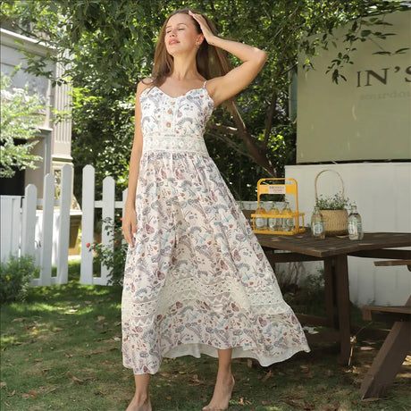 Women's Sleeveless Suspender Floral Dress - Lootquake