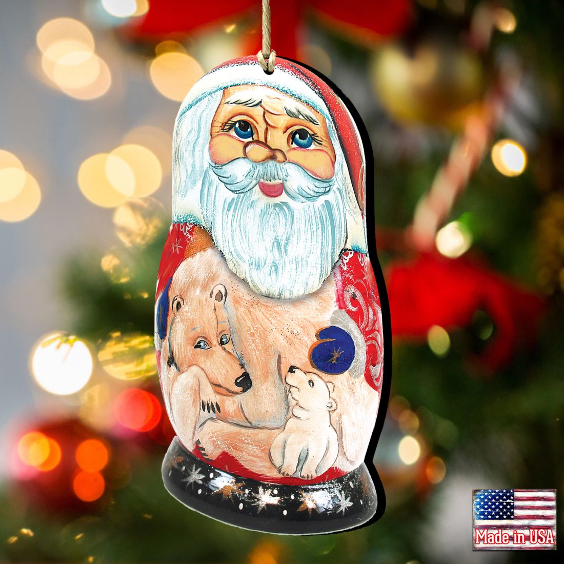 Adornos de madera Matreshka de Papá Noel con forma de oso polar de G. DeBrekht - Decoración navideña de Papá Noel y muñeco de nieve - 8110718