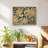 Arte floral dorado sobre madera rústica azul marino de G. DeBrekht - Decoración floral ornamental - 95014B