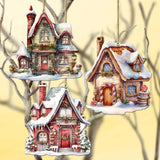 Christmas Houses Decorative Wooden Ornaments Set of 3 by G. Debrekht - Christmas Decor - 8091024-S3