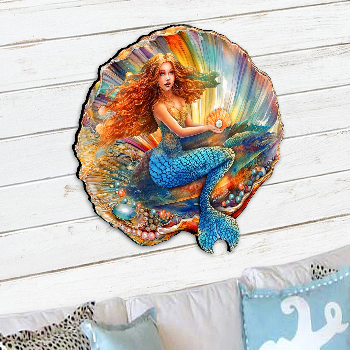 Mermaid in the Shell Holiday Door Decor by G. Debrekht - Coastal Holiday Decor - 8688200H