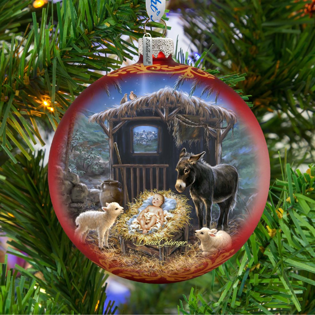 Born in A Stable Glass Ornament by D. Gelsinger - Nativity Holiday Decor - 71157-1726
