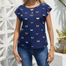 Ladies' Fashionable Butterfly Print Top With Round Neck Pullover And Short Sleeved T-shirt - Lootquake