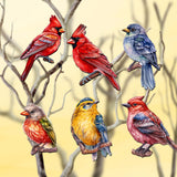 Adornos decorativos de madera con forma de pájaros invernales (6 unidades) de G. Debrekht - Decoración navideña - 8090005C-S6