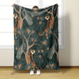 51x59 inches Vibrant Tiger and Peacock Print Flannel Throw Blanket - Throws with Hypoallergenic Polyester Fiber, Soft Multipurpose Knitted Design for All Seasons, Space Theme Decorative Bedding with Easy Dry Clean Care and St