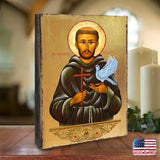 Icono religioso cristiano sagrado de San Francisco de madera bañado en oro - Decoración inspiradora - 85024