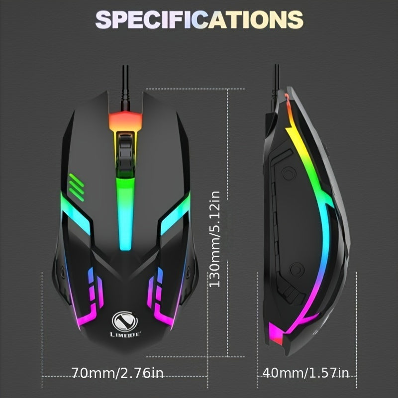 Ratón USB universal con cable y luz: sensor óptico de alta precisión, diseño ergonómico, luces LED luminosas, listo para usar, compatible con computadoras de escritorio, portátiles y juegos de eSports. Ratón para juegos competitivos, económico y duradero.