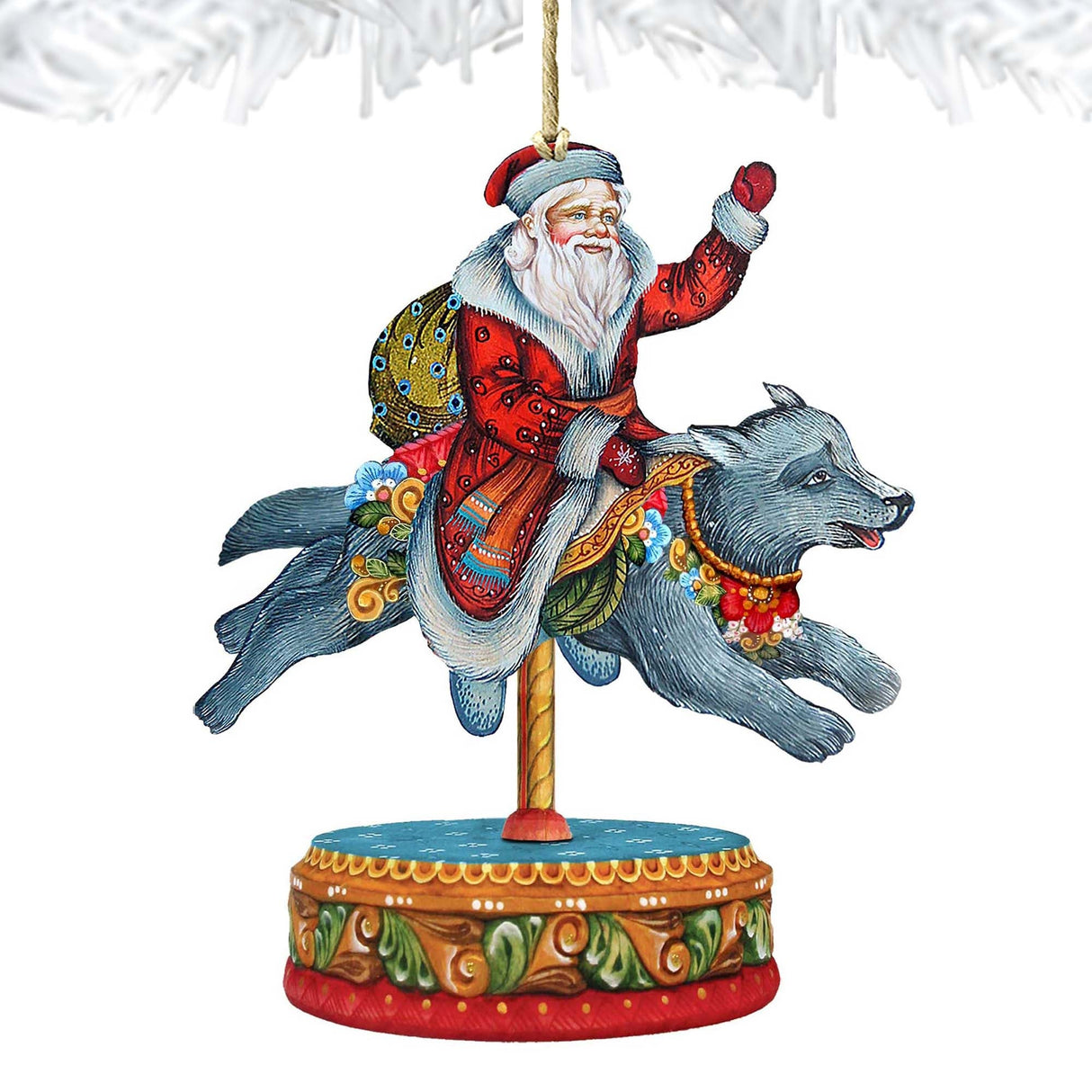 Carousel Wolf Christmas Wooden Ornaments by G. DeBrekht - Carousel Holiday Decor - 8114049