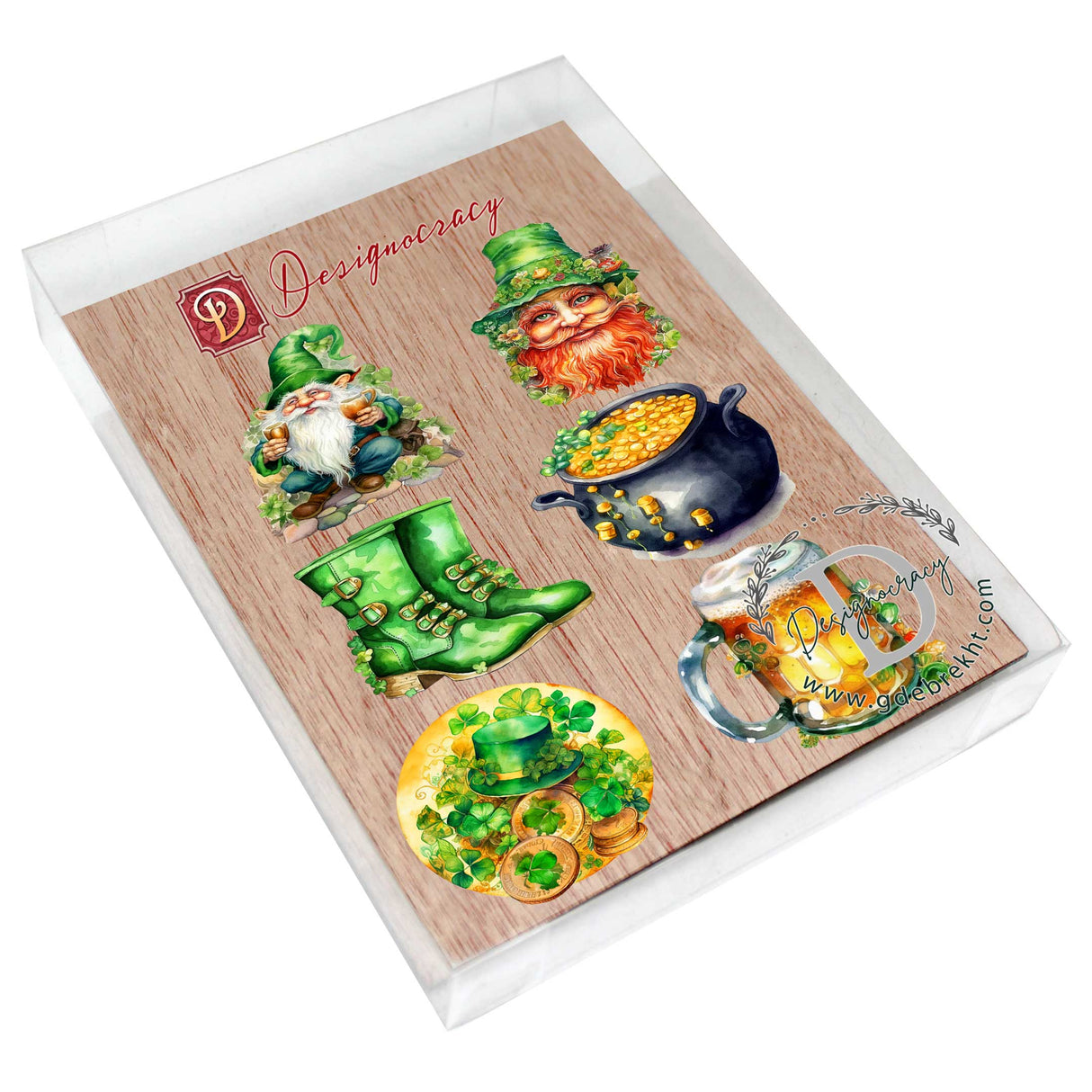 Juego de 6 imanes decorativos de madera para el Día de San Patricio de G. Debrekht - Decoración del Día de San Patricio - 8090058G-S6