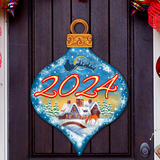 Decoración navideña de pueblo para puerta, fechada en 2024, de G. Debrekht - Decoración navideña de Papá Noel y muñeco de nieve - 8112182H-D24