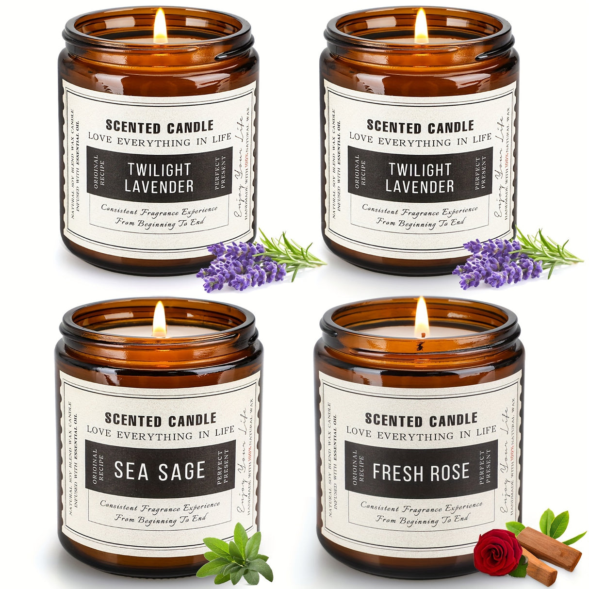 4 Pack Scented Candle Set Soy Wax Candles, 28oz Burns For 200 Hours, Aromatherapy Candles for Home Decoration, Gift for Women Mother (Lavender & Sage & Lavender & Sandalwood Rose)