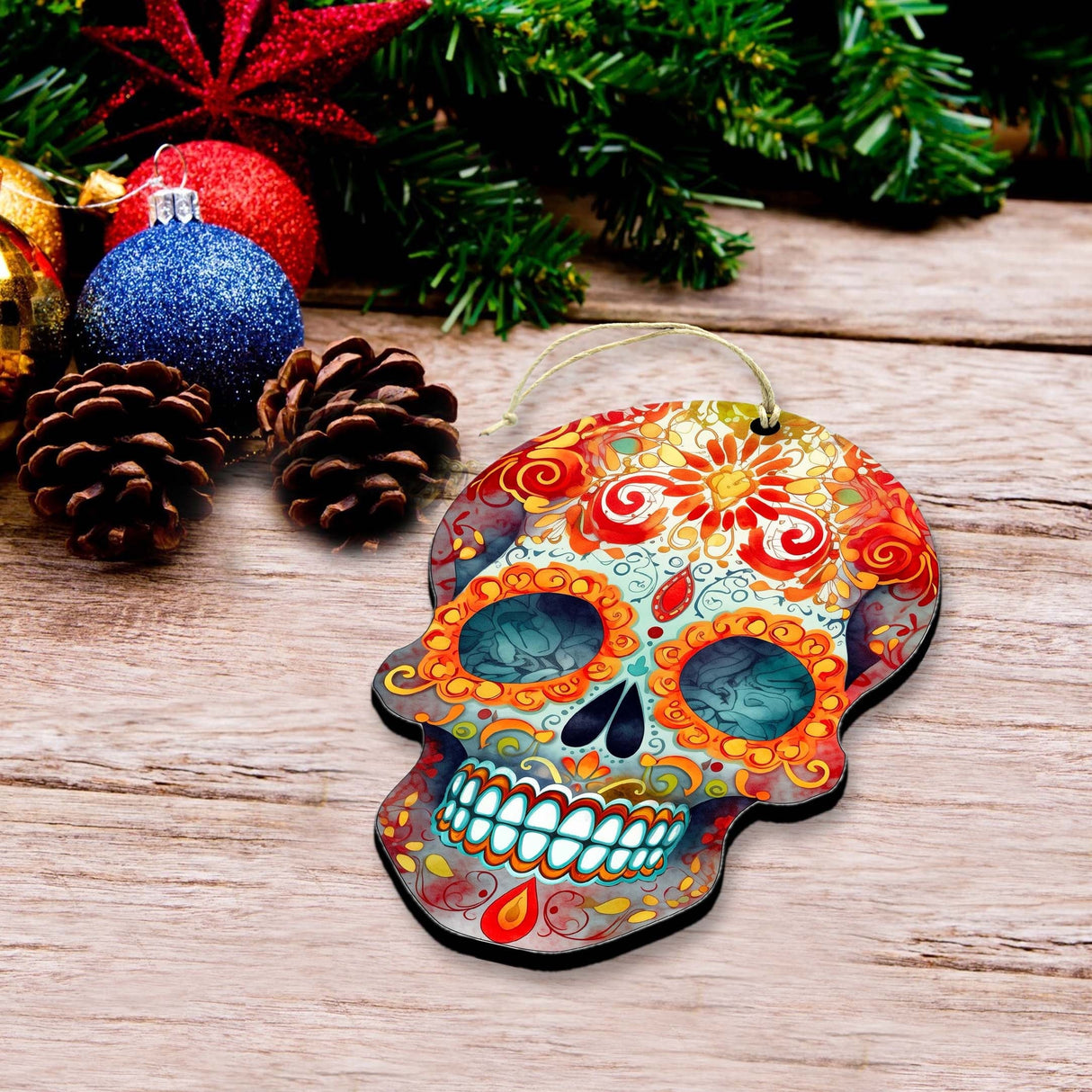 Sugar Skulls Decorative Wooden Ornaments of 3 by G. Debrekht - Halloween Decor - 8091071-S3