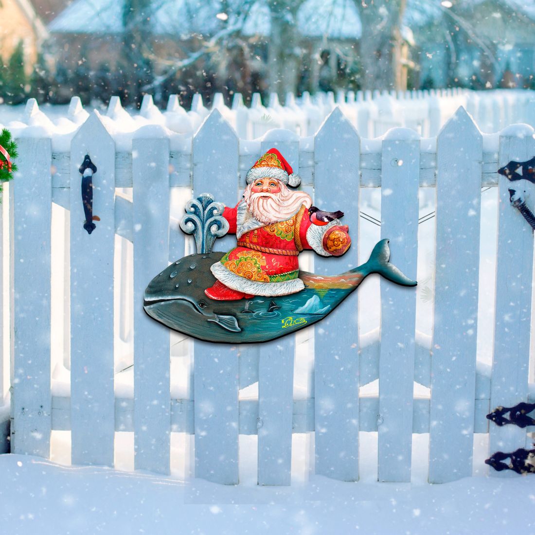 Decoración navideña para puerta con ballena y Papá Noel de G. DeBrekht - Decoración navideña con muñeco de nieve y Papá Noel - 8117827H