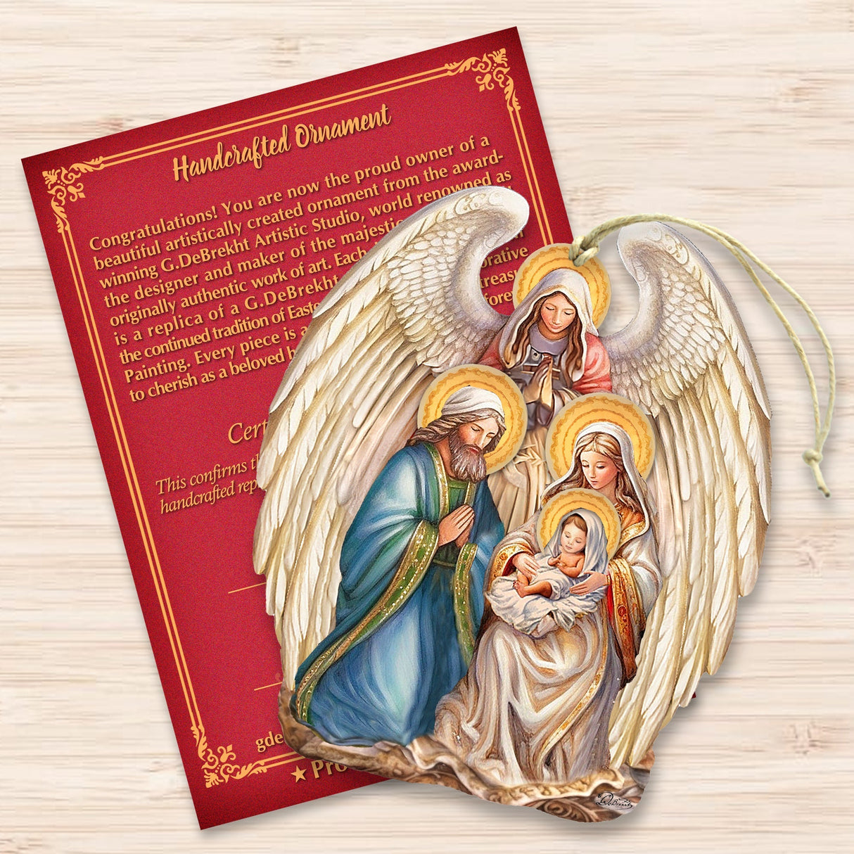 Nativity with Angel Wooden Ornaments by G. DeBrekht Christmas Decor - 8611056