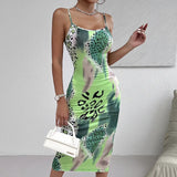Ladies' Leopard Print Cross Shoulder Strap Backless Dress With A Banquet Vibe, Out Of The Street Fashion Bag Arm Long Skirt - Lootquake