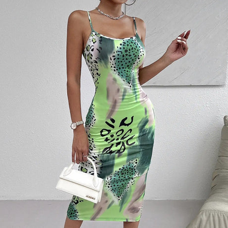 Ladies' Leopard Print Cross Shoulder Strap Backless Dress With A Banquet Vibe, Out Of The Street Fashion Bag Arm Long Skirt - Lootquake