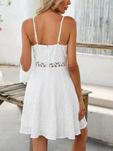 Cross Border Hot Sale Sling Stitching Lace Dress V-neck Casual