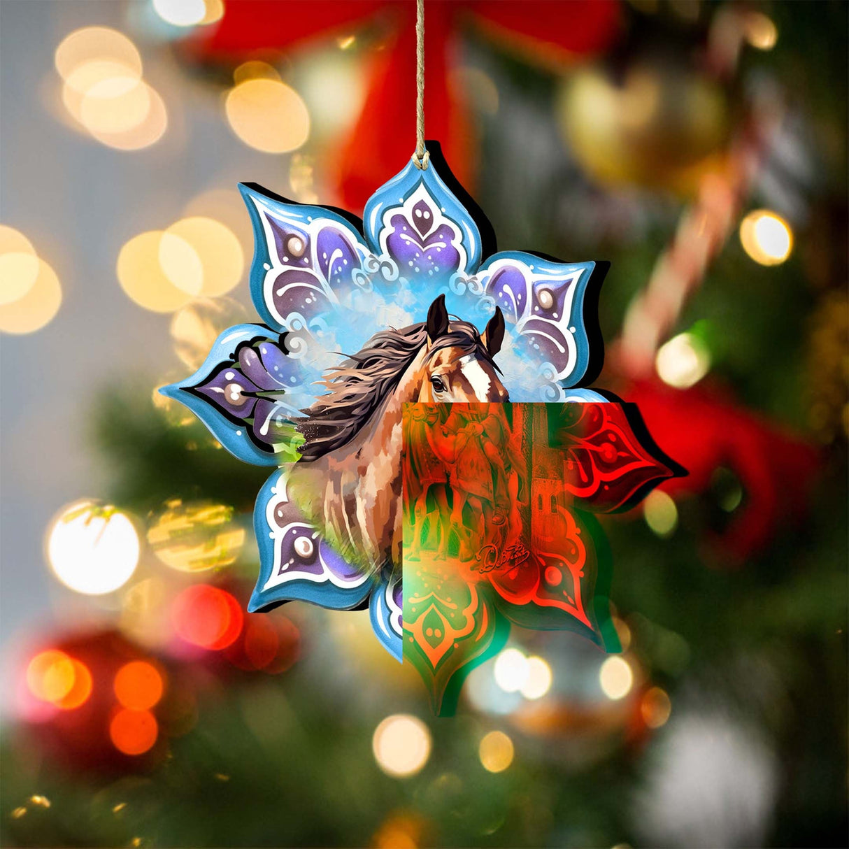 Brown Horse Snowflake Wooden Ornaments by G. Debrekht - Nature Wildlife Decor - 8688432