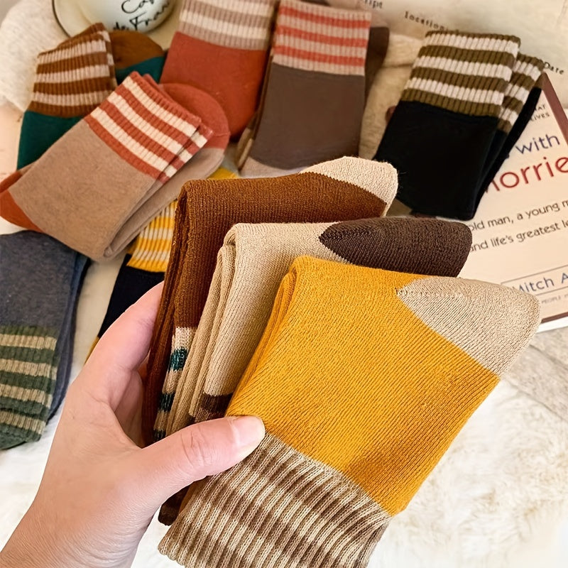 5/10 pares de calcetines a rayas, calcetines de tubo medio cómodos y cálidos, medias y calcetas para mujer
