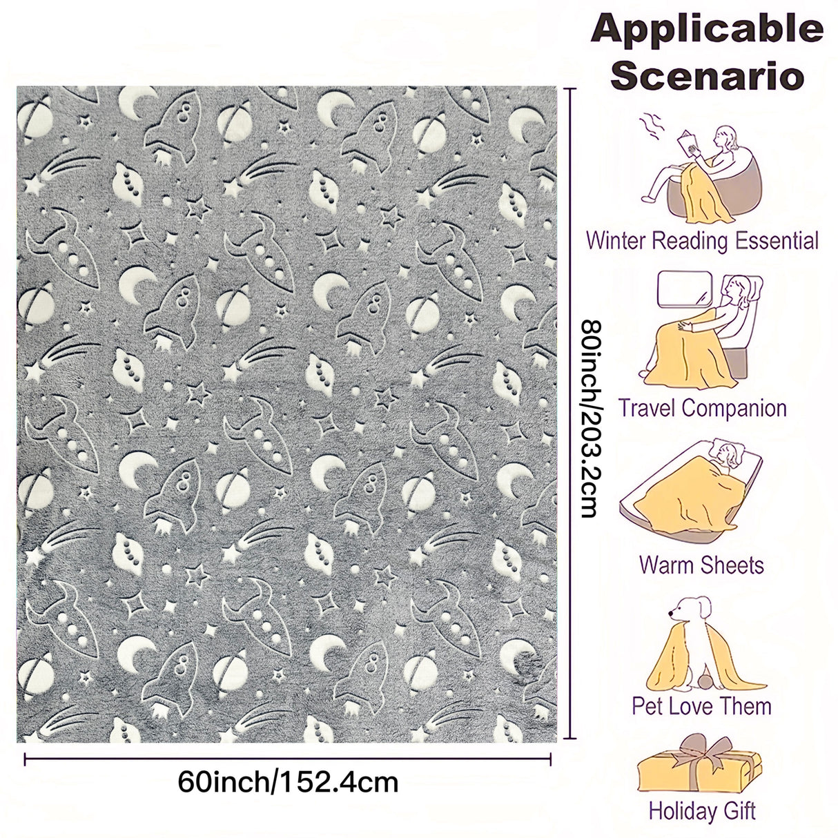 1 manta espacial vibrante que brilla en la oscuridad - Franela suave para ropa de cama infantil - Acogedora decoración para sofá cama y sala de estar con diseño de cielo estrellado - Regalo de cumpleaños perfecto para niños y niñas