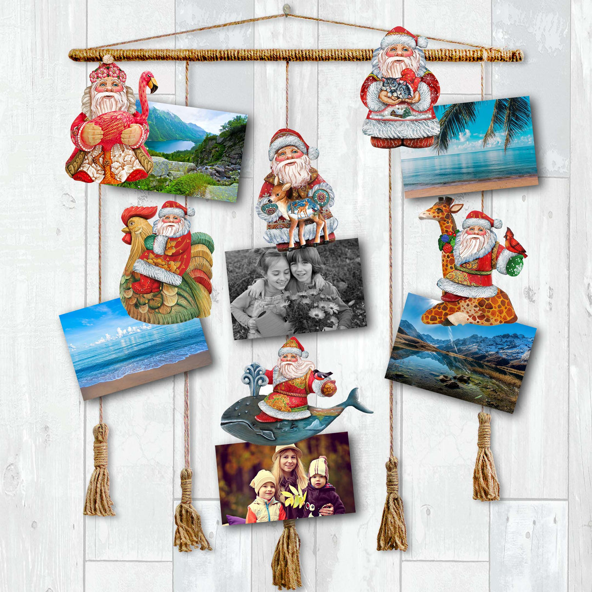 Santa Decorative Wooden Clip-on Ornaments Set of 6 by G. Debrekht - Christmas Decor - 8090131C-S6