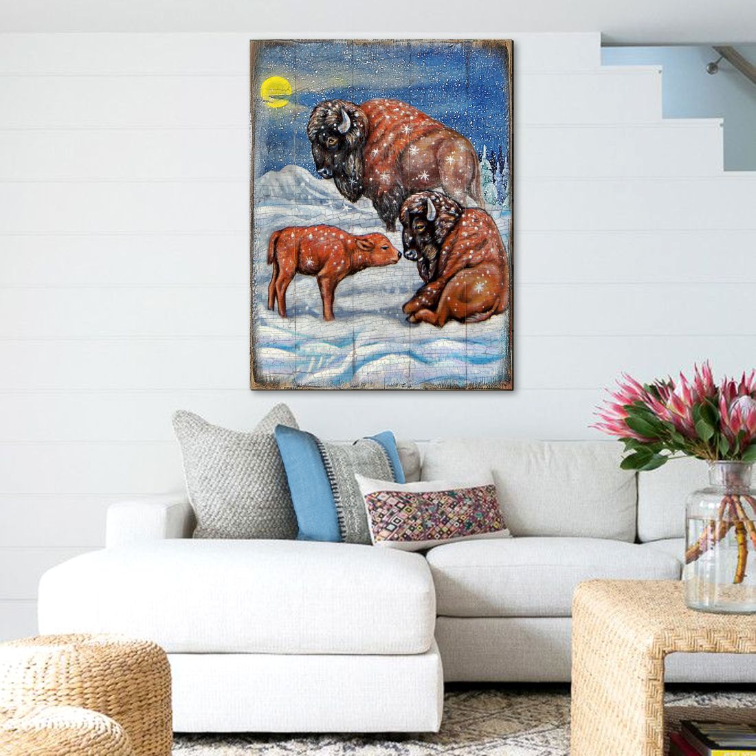 Buffalos Art Wooden Wall Art by Nature Wonders - Nature Wildlife Decor  - 95217B