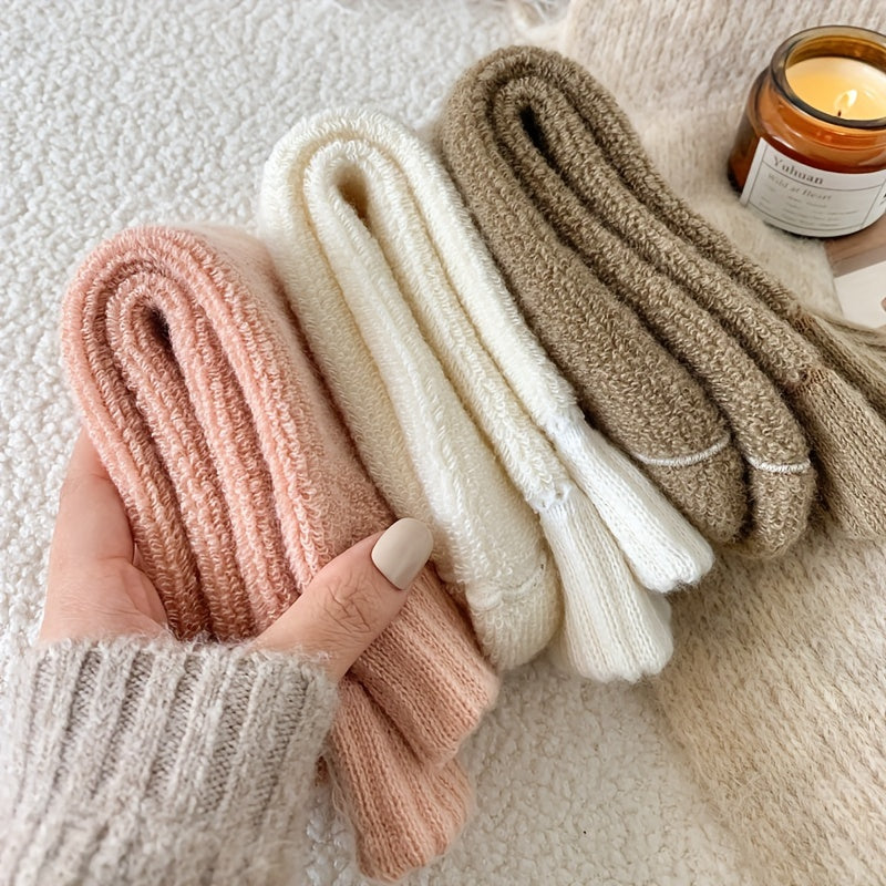 5 pares de calcetines de rizo liso, sencillos y cálidos, de tubo medio, medias y calcetería para mujer
