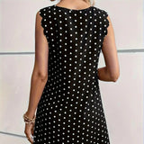 Ladies' Fashionable Casual Pullover Polka Dot Dress With Hollowed Out Collar And Round Neck Wavy Edge Skirt - Lootquake