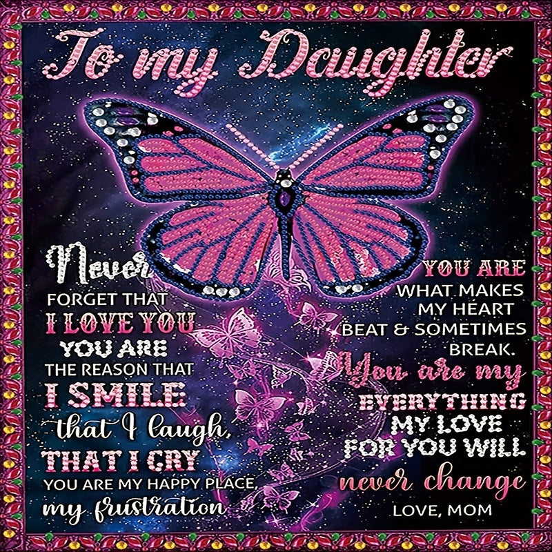 1pc Butterfly Printed Flannel Blanket, To My Daughter From Mom Envelope Blanket For All Season, Warm Cozy Soft Throw Blanket Nap Blanket For Couch Bed Sofa Office Camping Travel Home Decor, Holiday Gift Blanket For Daughter