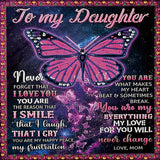 1pc Butterfly Printed Flannel Blanket, To My Daughter From Mom Envelope Blanket For All Season, Warm Cozy Soft Throw Blanket Nap Blanket For Couch Bed Sofa Office Camping Travel Home Decor, Holiday Gift Blanket For Daughter
