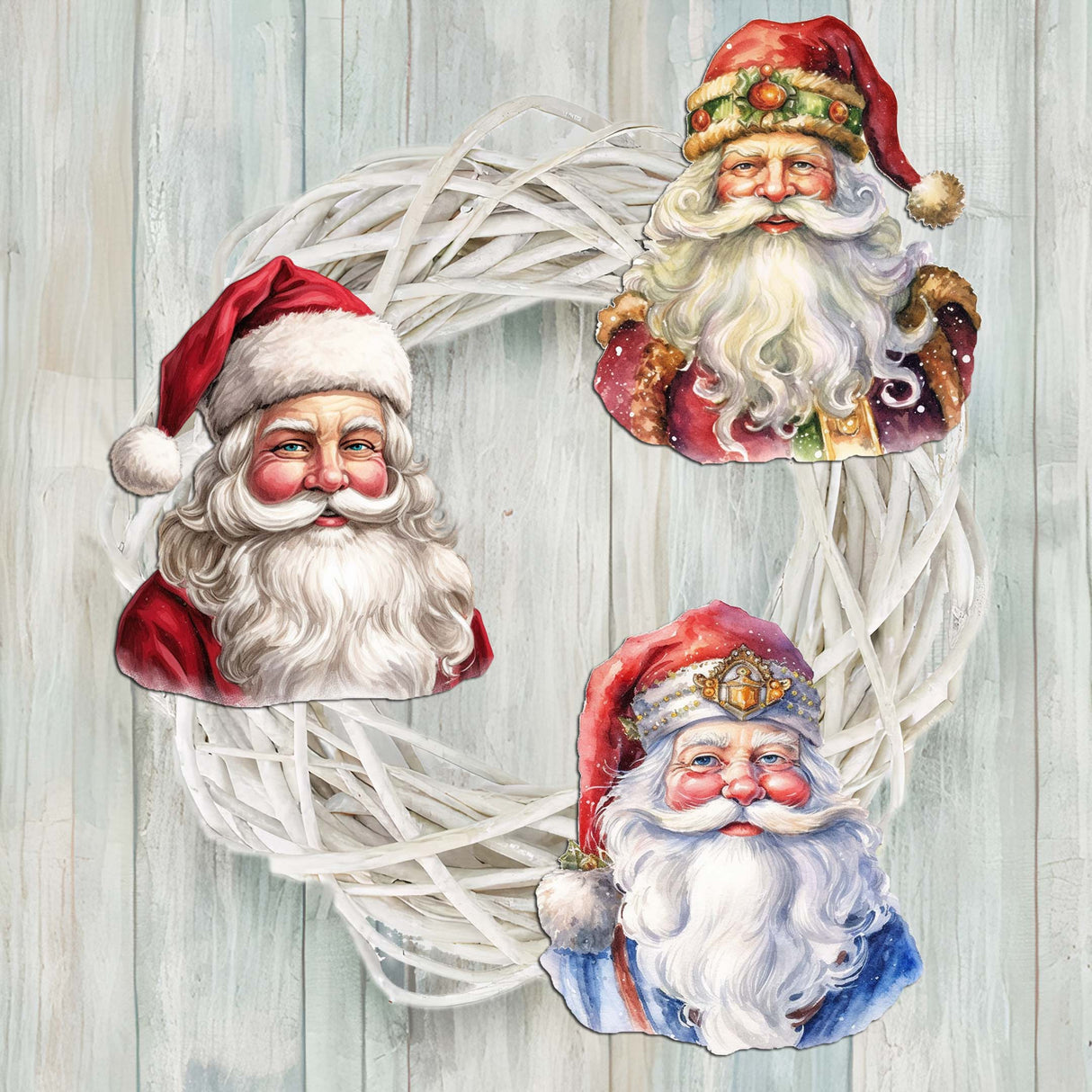 Jolly Santa Faces Decorative Wooden Clip-on Ornaments Set of 3 by G. Debrekht - Christmas Decor - 8091045C-S3