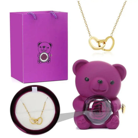 Engraved Double Heart Necklace Simple Rose Gift Set - Lootquake